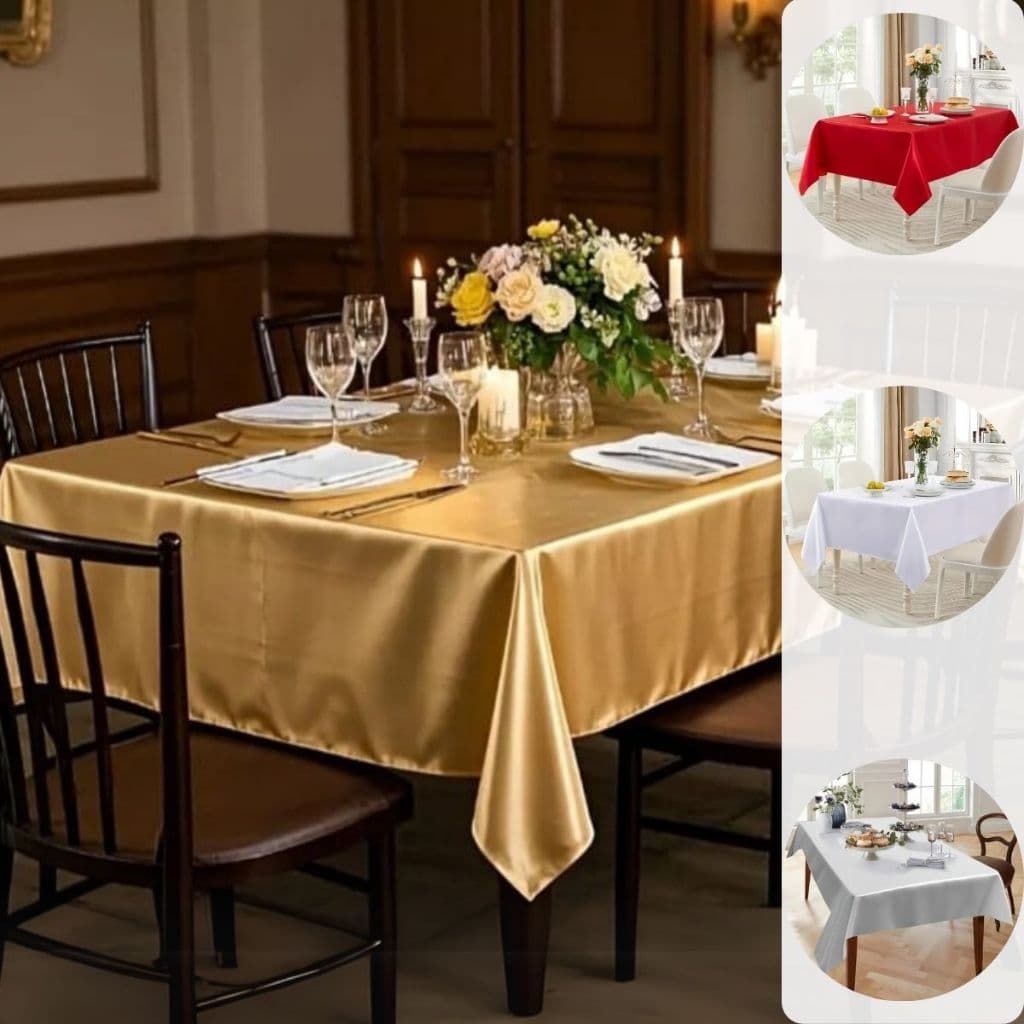 Toalha de mesa de cetim 4 , 6 e 8 lugares Várias cores Festa Aniversário Casamento Igreja