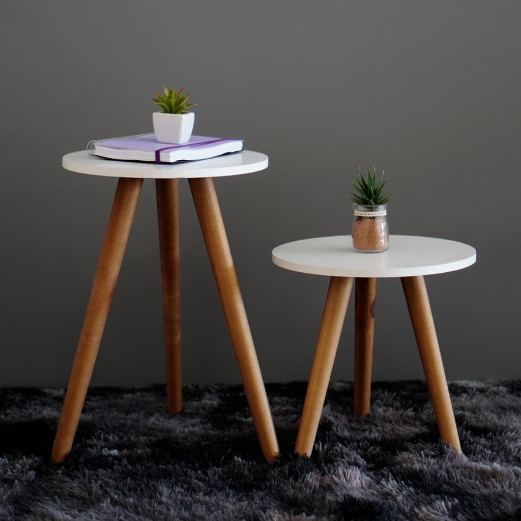 Mesa Redonda De Apoio Lateral Sofa Mdf ou Mdp E Madeira