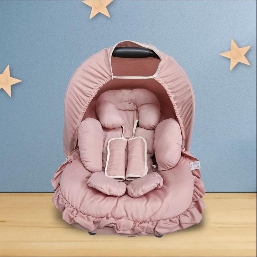 Kit Capas/ Forro Completo para Bebê Conforto com Apoio Redutor 5 Peças Universal Rose Menina