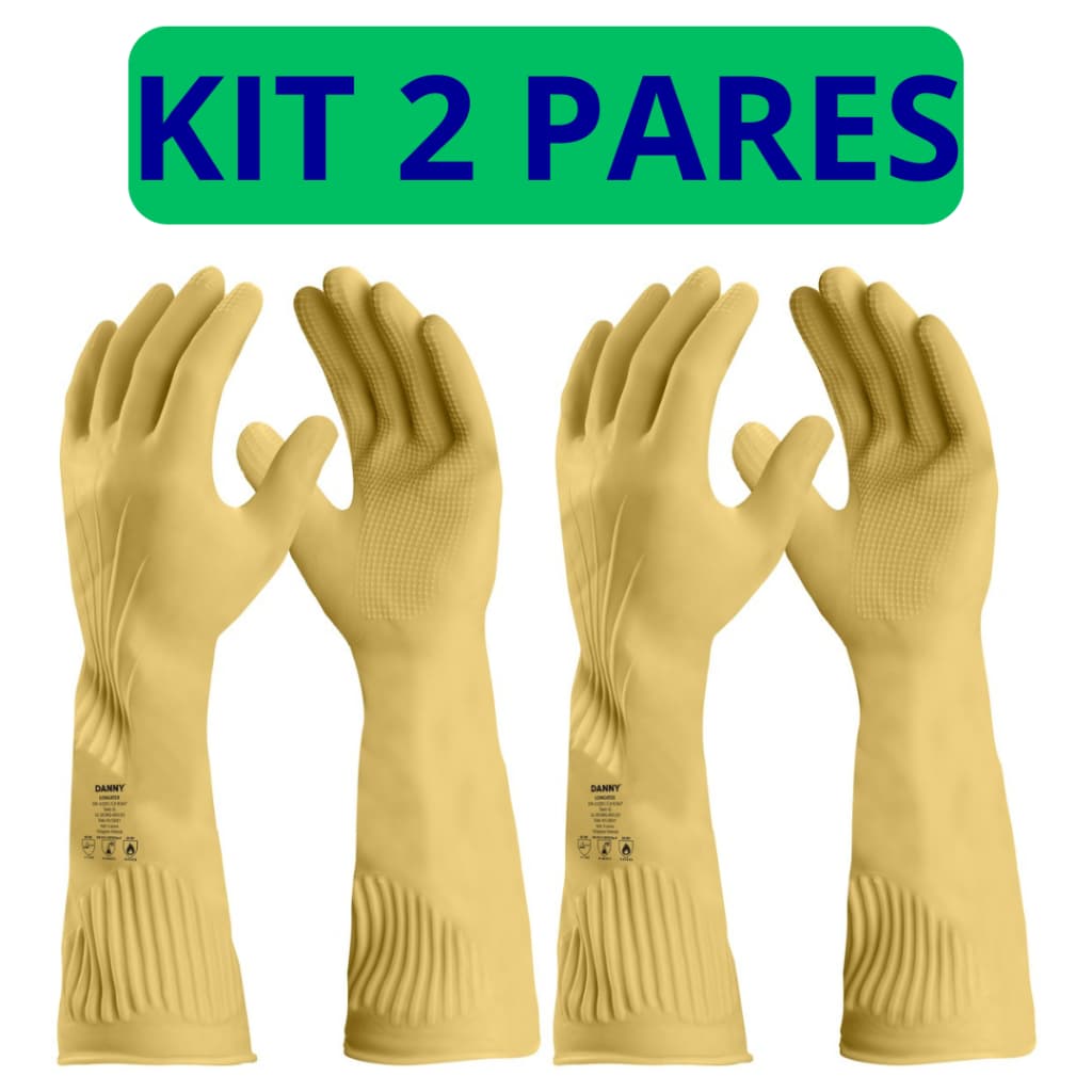 Kit 2 Pares Luva De Borracha Grossa Cano Longo Limpeza Pesada Proteção Longatex Puraguard