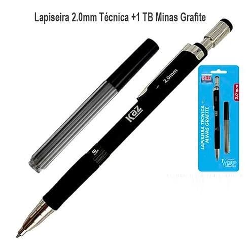 Lapiseira Técnica 2.0mm Preta + 1 Tubo com 8 Grafites Blister KZ1640BL KAZ