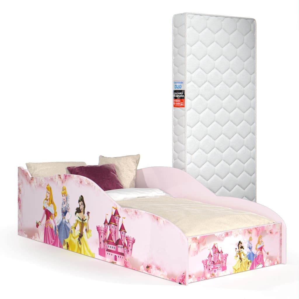 Cama Infantil Princesa MDF Rosa com Colchão – Quarto de Menina Segura e Divertida