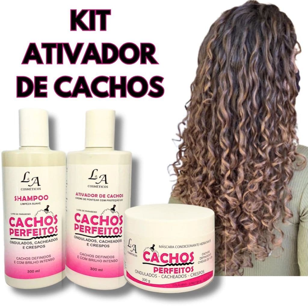 Combo Cachos Perfeitos Shampoo Condicionador e Máscara Hidratante Ativador de cachos 3x300g