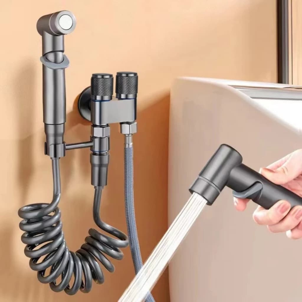 DUCHA HIGIÊNICA Para Banheiro Kit Completo Moderno Cor Chumbo Preto Registro DUPLO