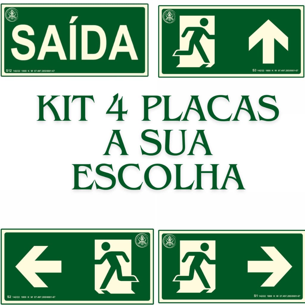 Kit 4 placas de saida Rota de fuga fotoluminescentes brilha no escuro S12