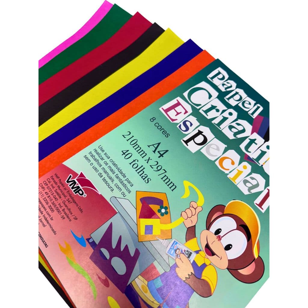 Papel Criativo Especial 8 cores A4 40 Folhas Cores Volta as Aulas