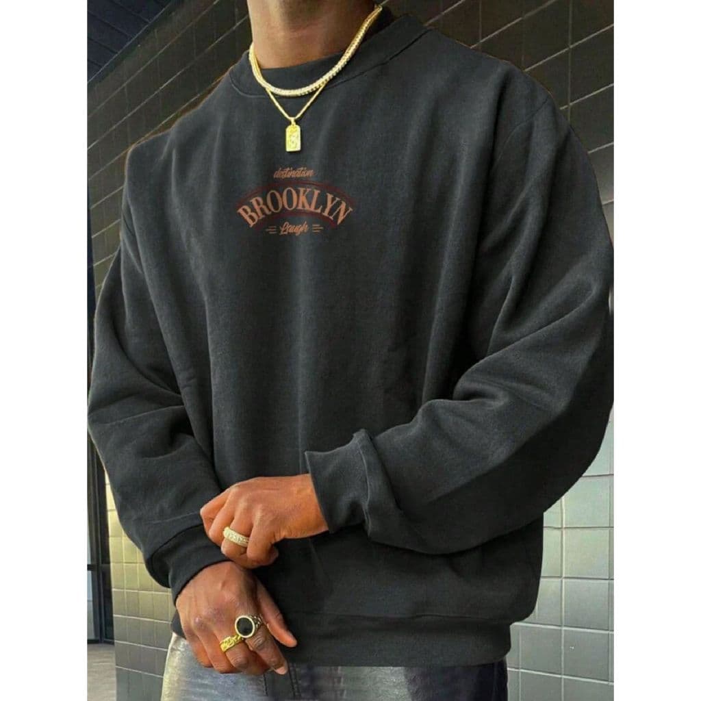 Moletom Careca Unissex Flanelado Blusa de Frio Moletom Algodão Sueter Brooklyn