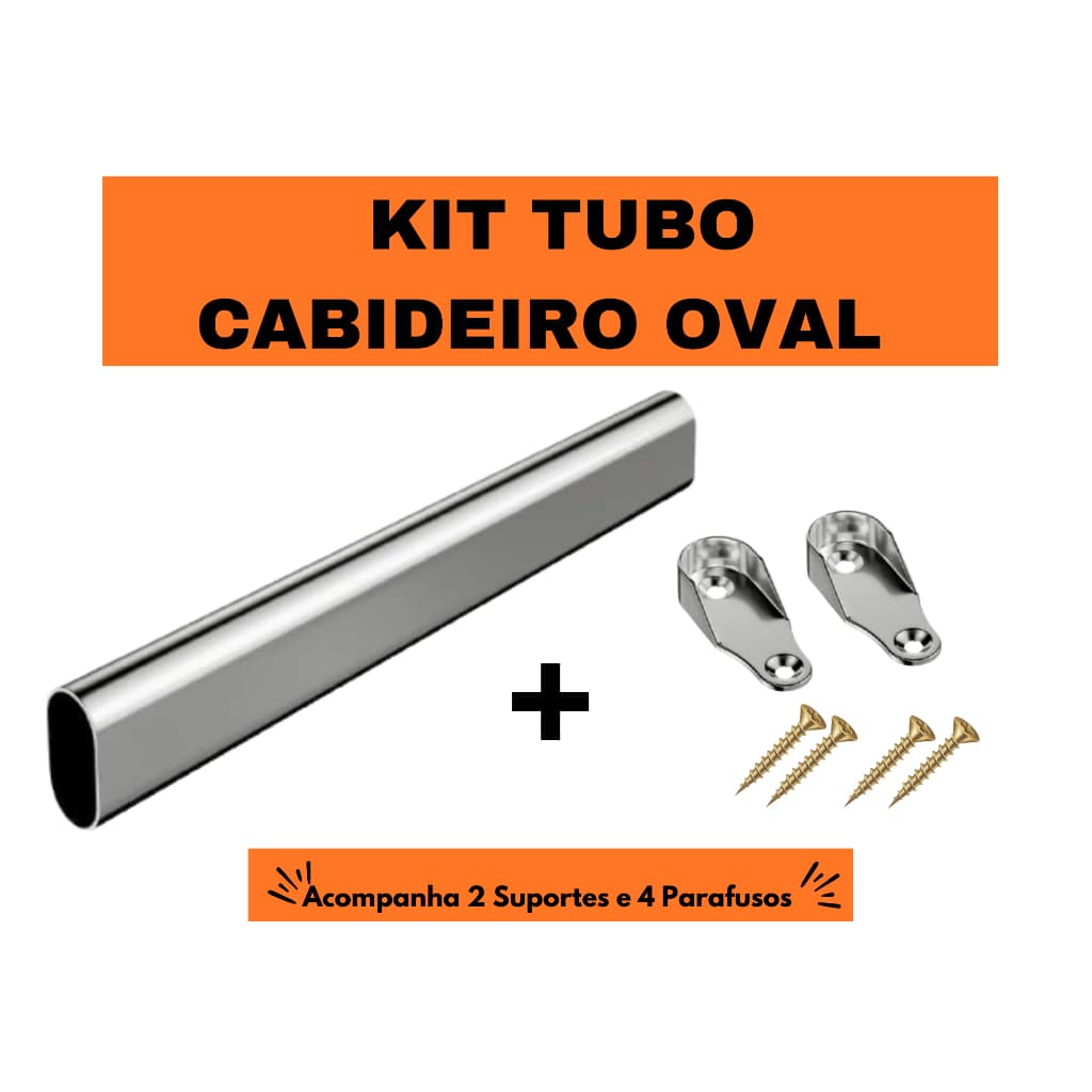 Kit Tubo Cabideiro Oval / Oblongo Arara Para Guarda Roupas Móveis