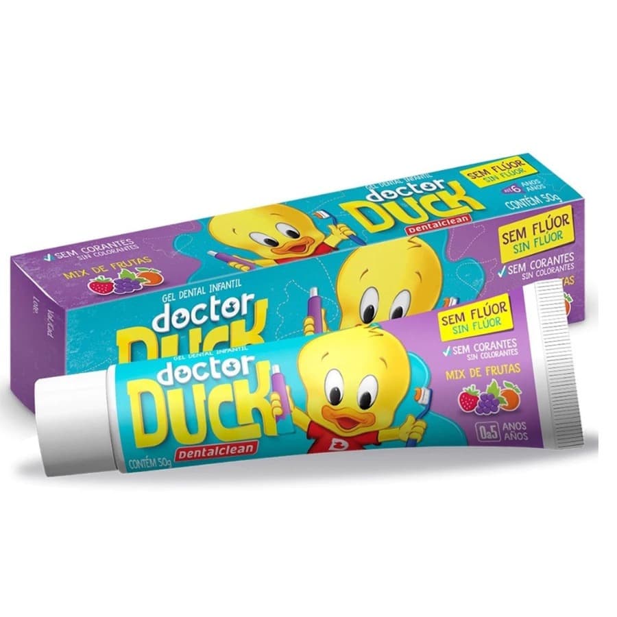 Creme Dental Pasta de Dente Infantil Dr Duck Sem Flúor 50g Sabor Mix de Frutas - Dentalclean