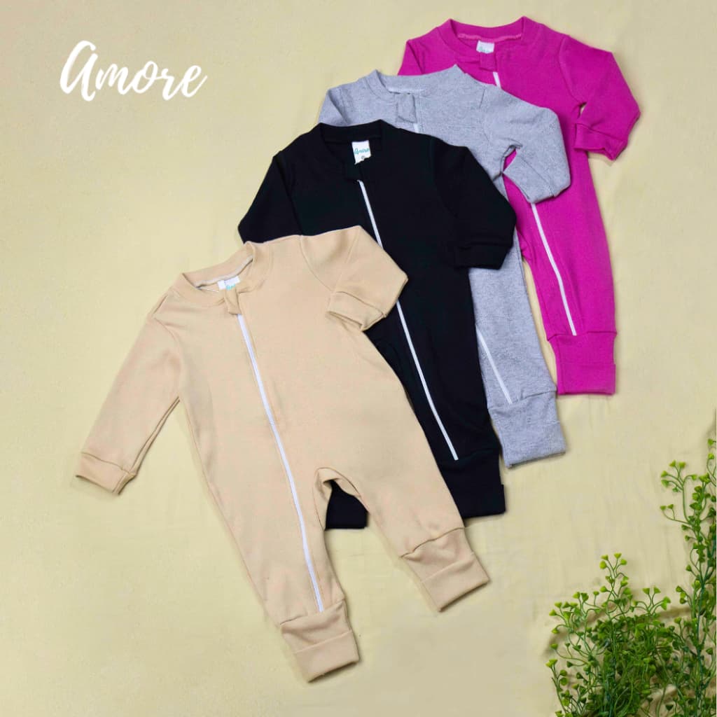 Macacão Bebê Amore Vira Pé Longo com Zíper Liso Diversas Cores Quentinho 100% Algodão