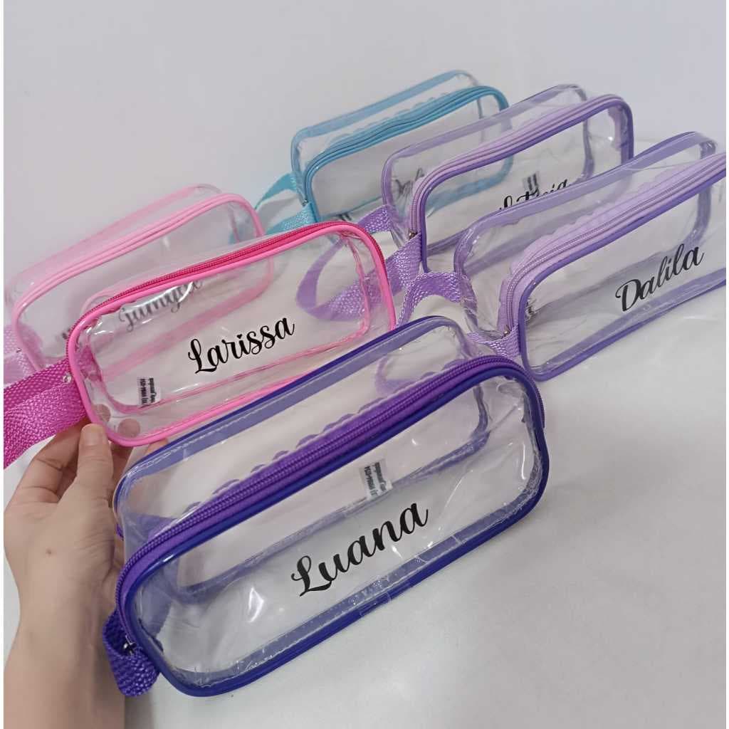 Estojo Transparente Escolar com nome / Necessaire Transparente Organizador Estojo Transparente Plástico