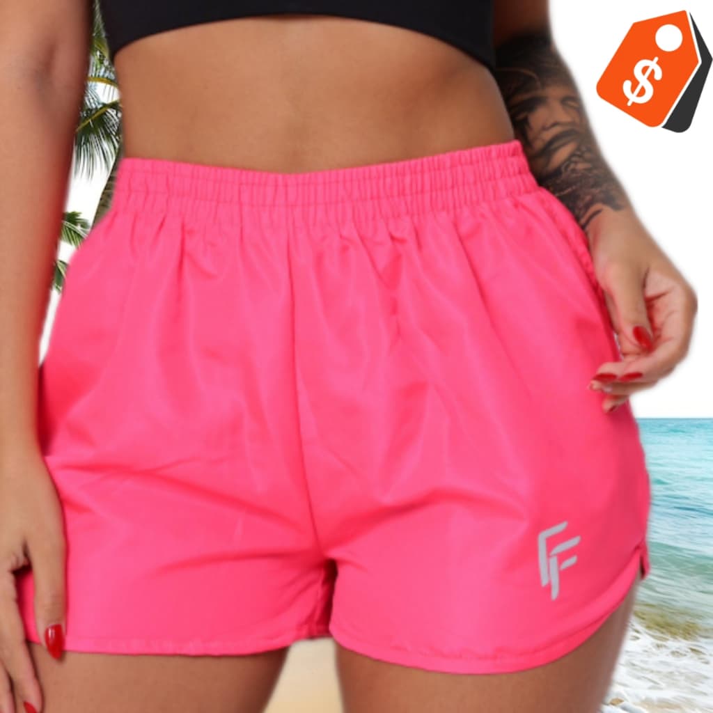 SHORT SHORTINHO ESTAMPADA 'F' TACTEL FEMENINO PARA ACADEMIA CAMINHADA SAIDA DE PRAIA