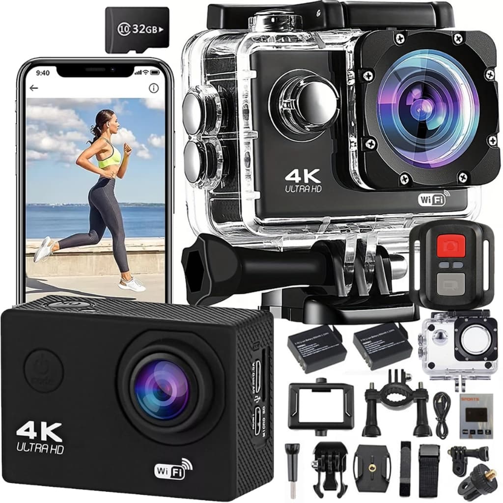 KIT Câmera De Ação M10 4K + 32gb + Bateria Extra Controle Remoto Wifi Filmadora Sport Moto Bike