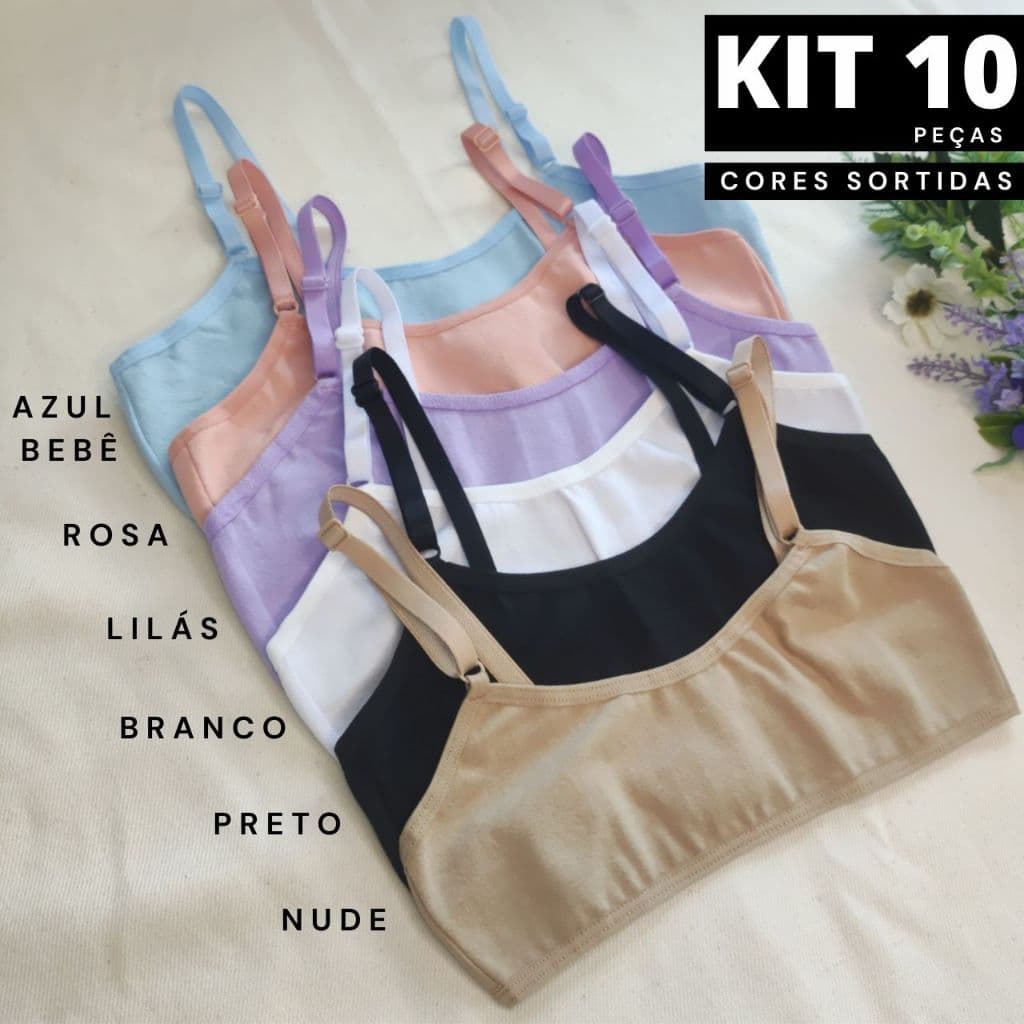 Kit 10 Sutiã Infantil Juvenil Menina Moça Maya Cotton Algodão Básico Usar Uniforme Sem Bojo Revenda