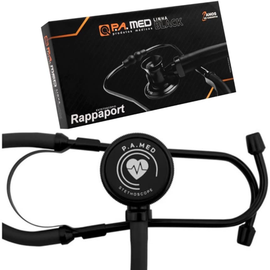 Estetoscópio Linha Black PA MED Rappaport com Olivas e Película do Diafragma de Reserva