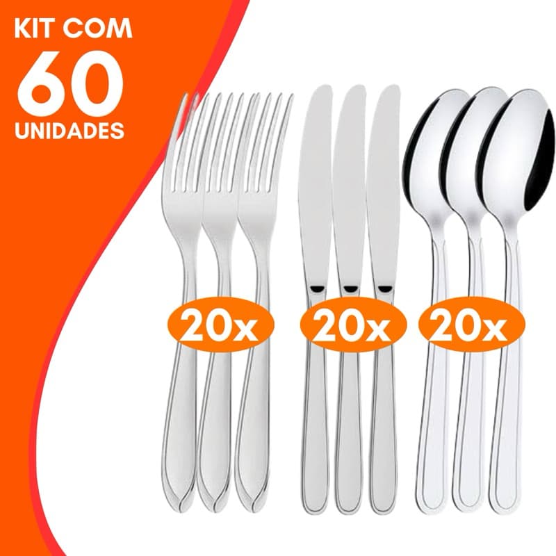 Kit 60 Talheres Garfos Facas e Colheres 100% Em Inox Premium de Qualidade Para Restaurante e Casa