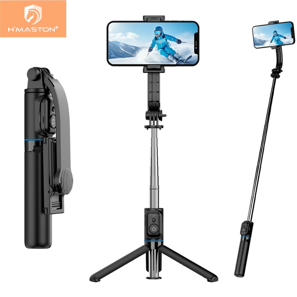 H'maston ZP-006 Pau De Selfie Tripé Retrátil Com Botão Bluetooth Suporte De Selfie Portatil Batão
