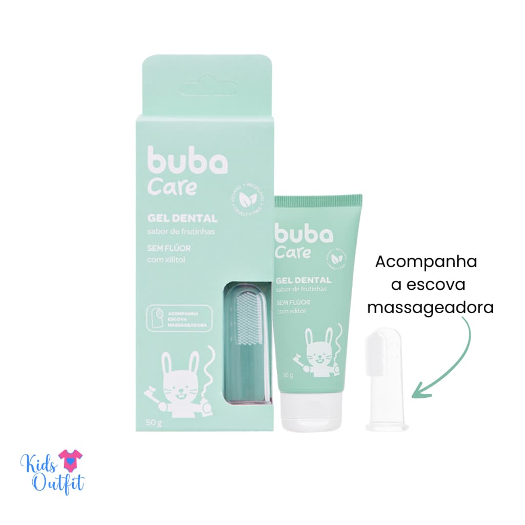 Gel Creme Dental Pasta Dente Bebê  Sem Flúor + Escovinha Massageadora - Buba 50g