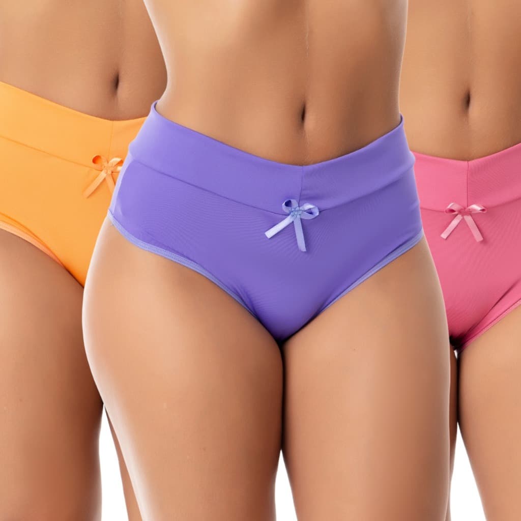 Kit 5 Calcinhas Cos Alta Cinta Cintura Aperta Culote Reduz Medidas Adulto Feminina Lingerie Feminina