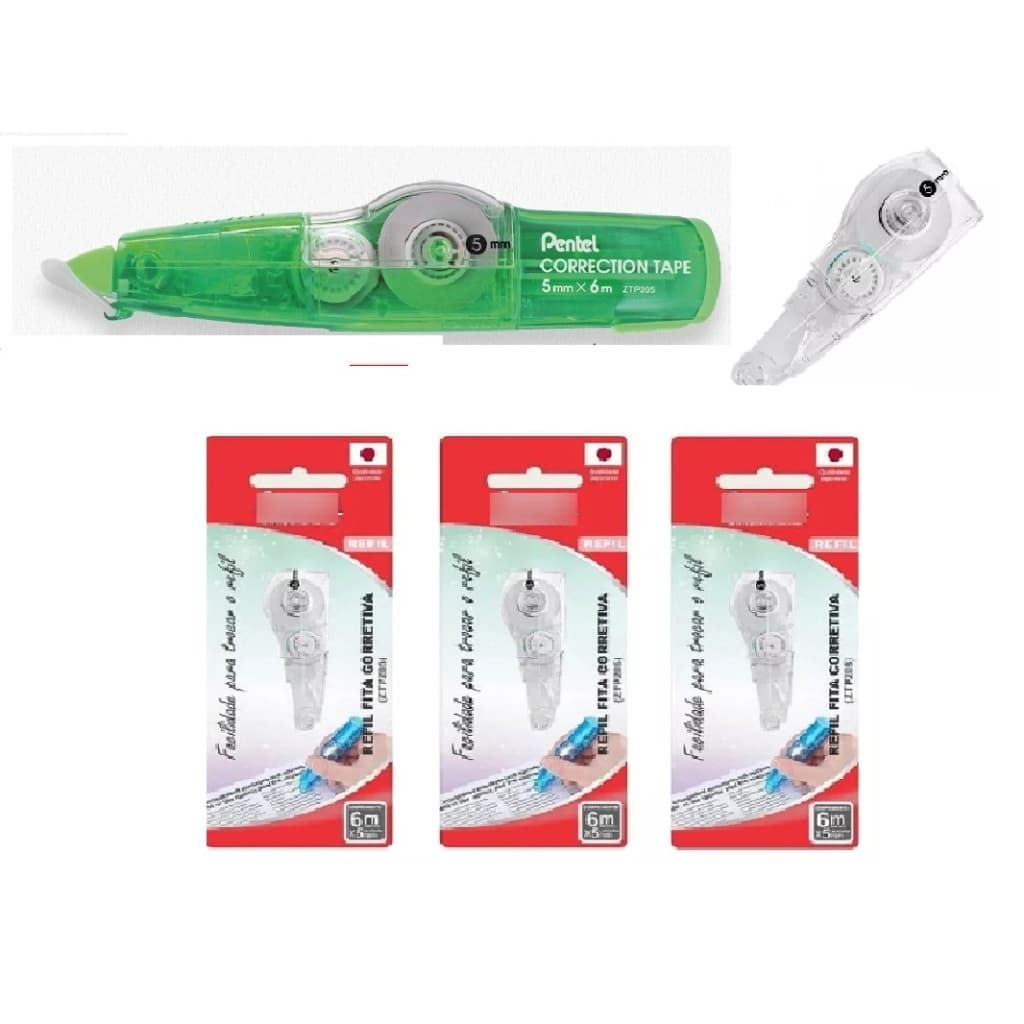 Fita Corretiva Pentel Verde + 4 refis