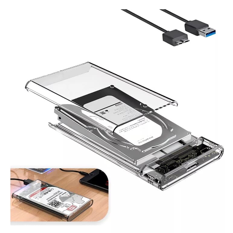Case Para Hd Externo Transparente Usb 3.0 Sata 2.5 Notebook