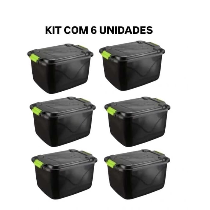 Kit 6 Caixa Organizadora 30 Litros Grande C/Tampa e Trava Cesto para Brinquedos e Multiuso