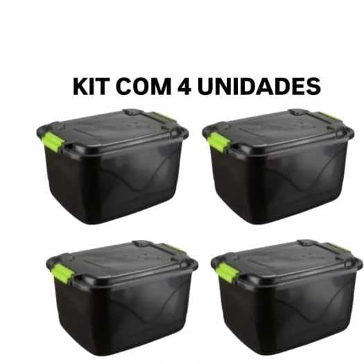 Kit 4 Caixa Organizadora 30 Litros Grande C/Tampa e Trava Cesto para Brinquedos e Multiuso