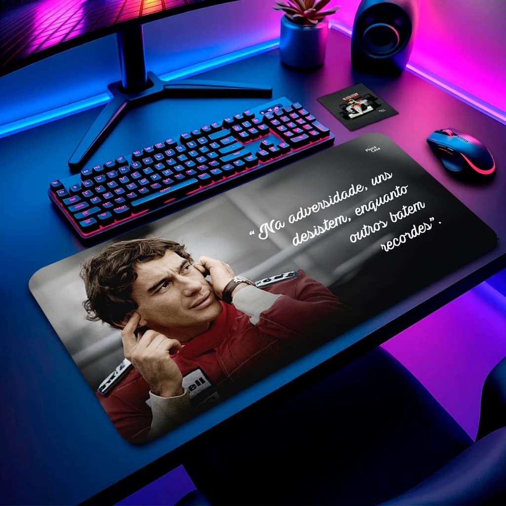Mouse Pad Grande com Porta Copos de Brinde 35x70cm - Motivacional Senna