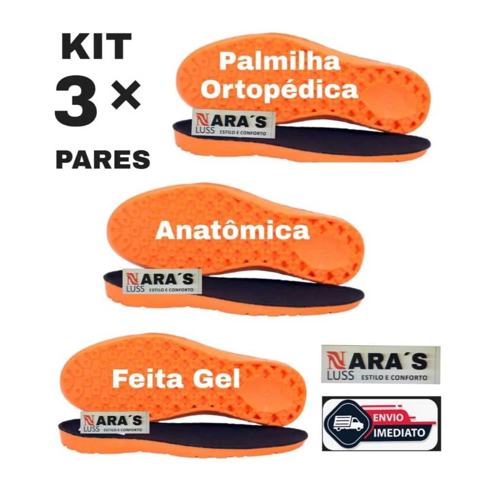 kit Palmilha Ortopédica anatômica Ant-pacto Tênis Bota Coturno Sapatos MocassIM  KIT 3 PARES, 2PARES  E 1 PAR