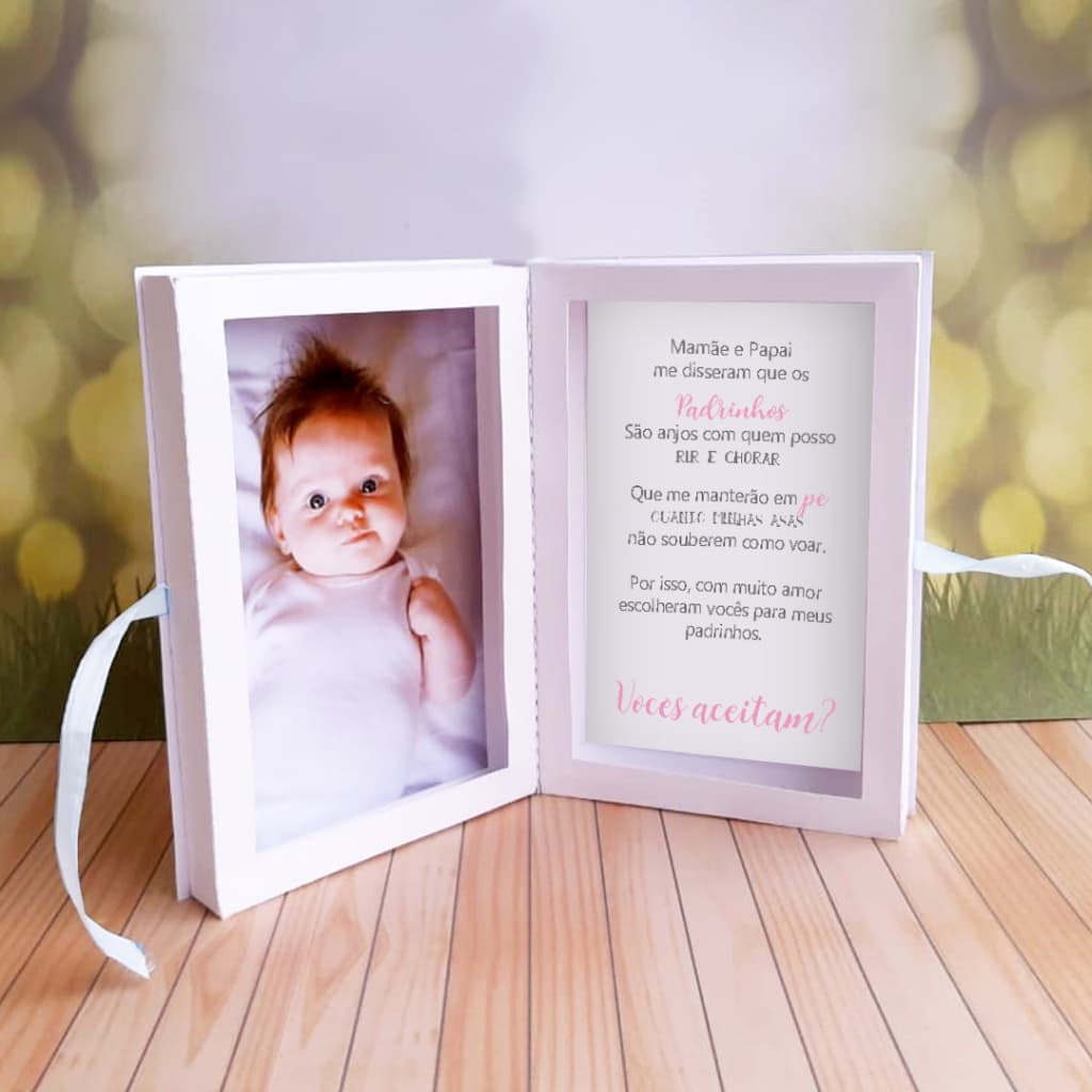 Caixa convite personalizada para padrinhos anjinha rosa