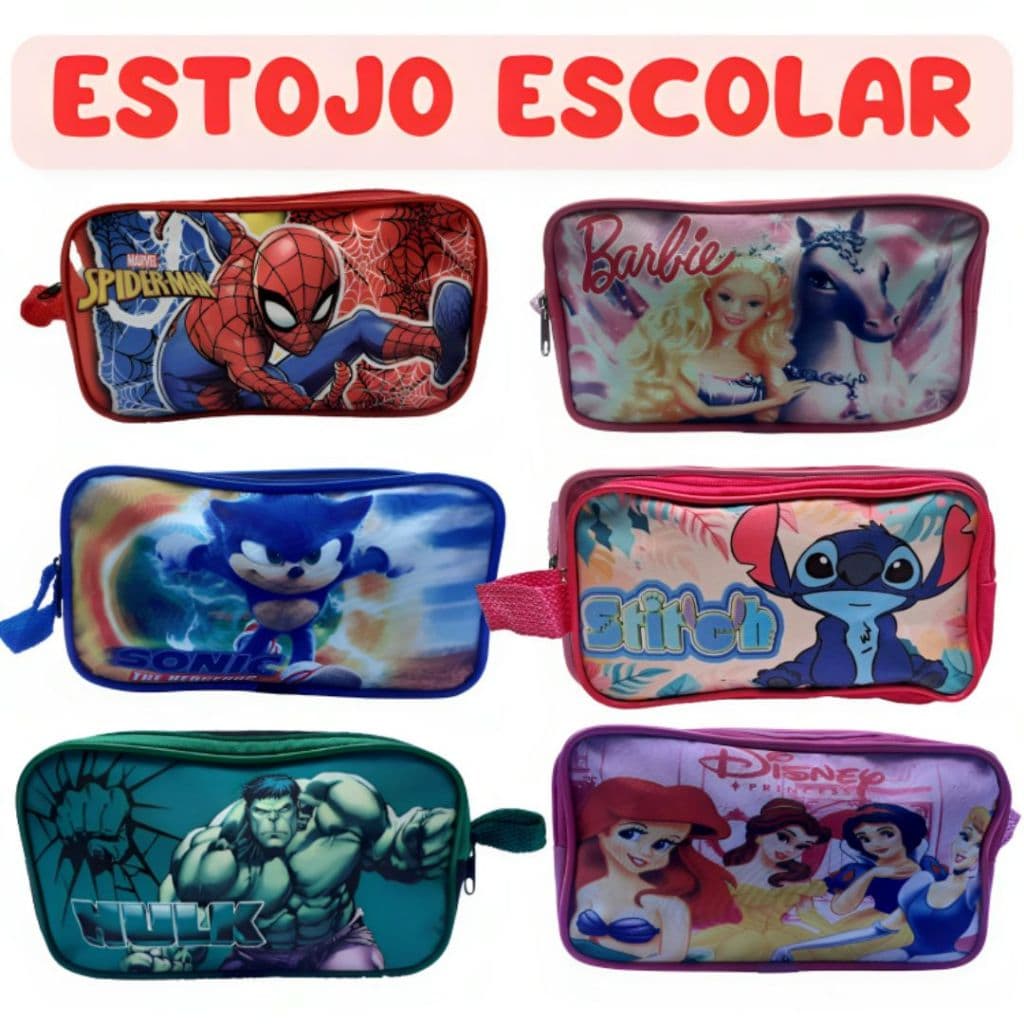 Estojo Escolar Duplo Bolsinha Vários Personagens Lindo