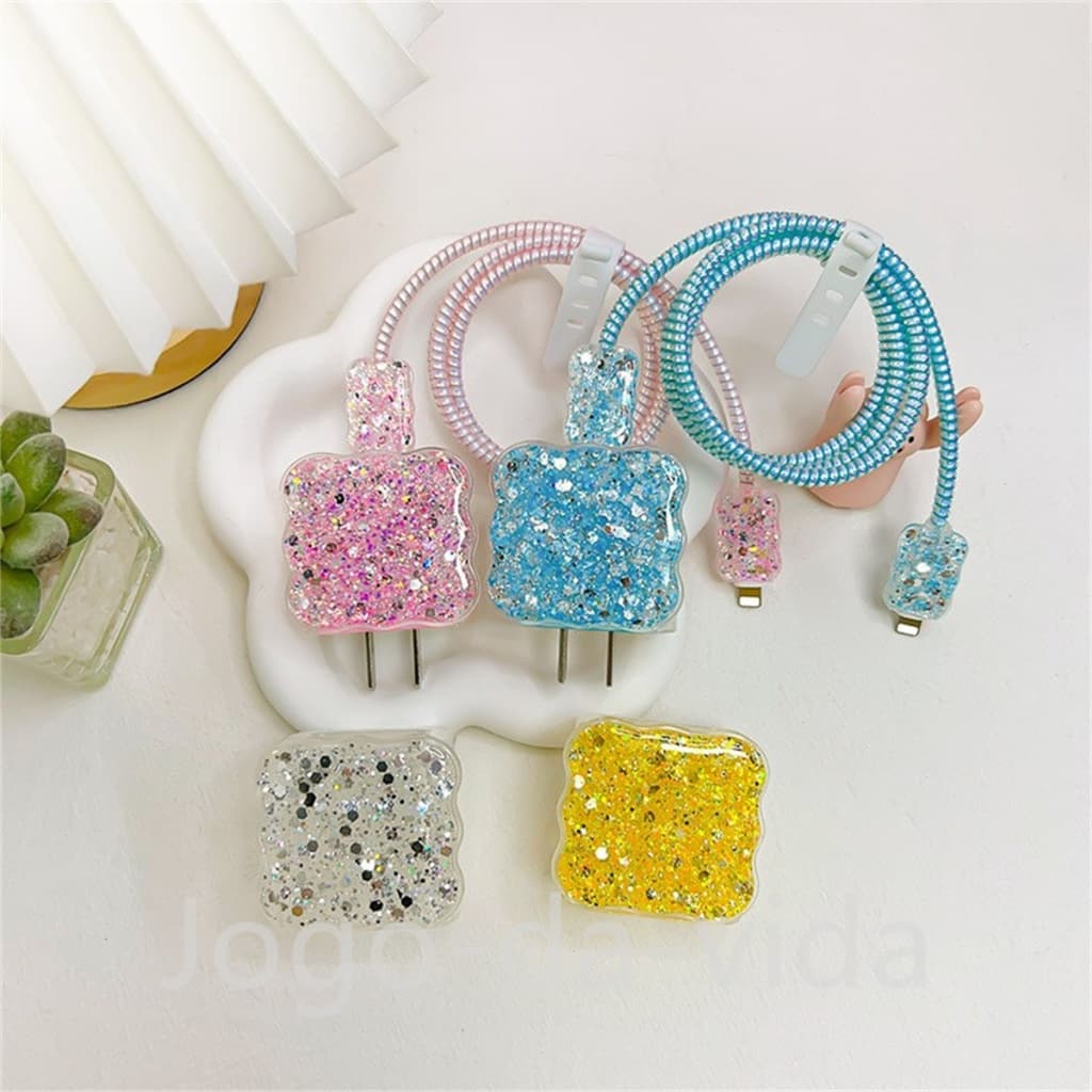 Capa Protetora De Carregador iPhone fonte USB-C Com brilho Acessório Cabo De Silicone