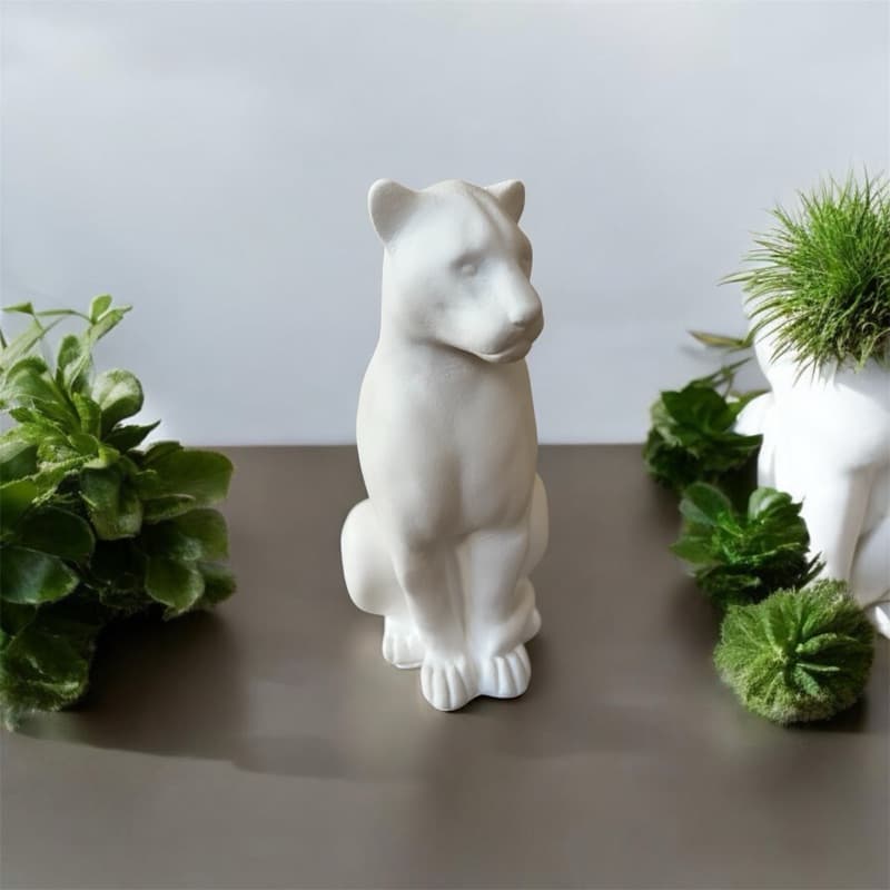 Escultura Pantera Sentada Lisa 15 cm Gesso Cru. Estátua decorativas personalizar
