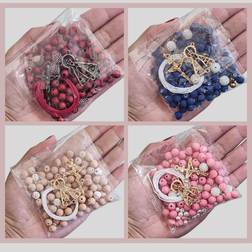 Kit Terço Infantil e Adulto Religioso | Terço de Contas Coloridas Unidade | Presente e Oração