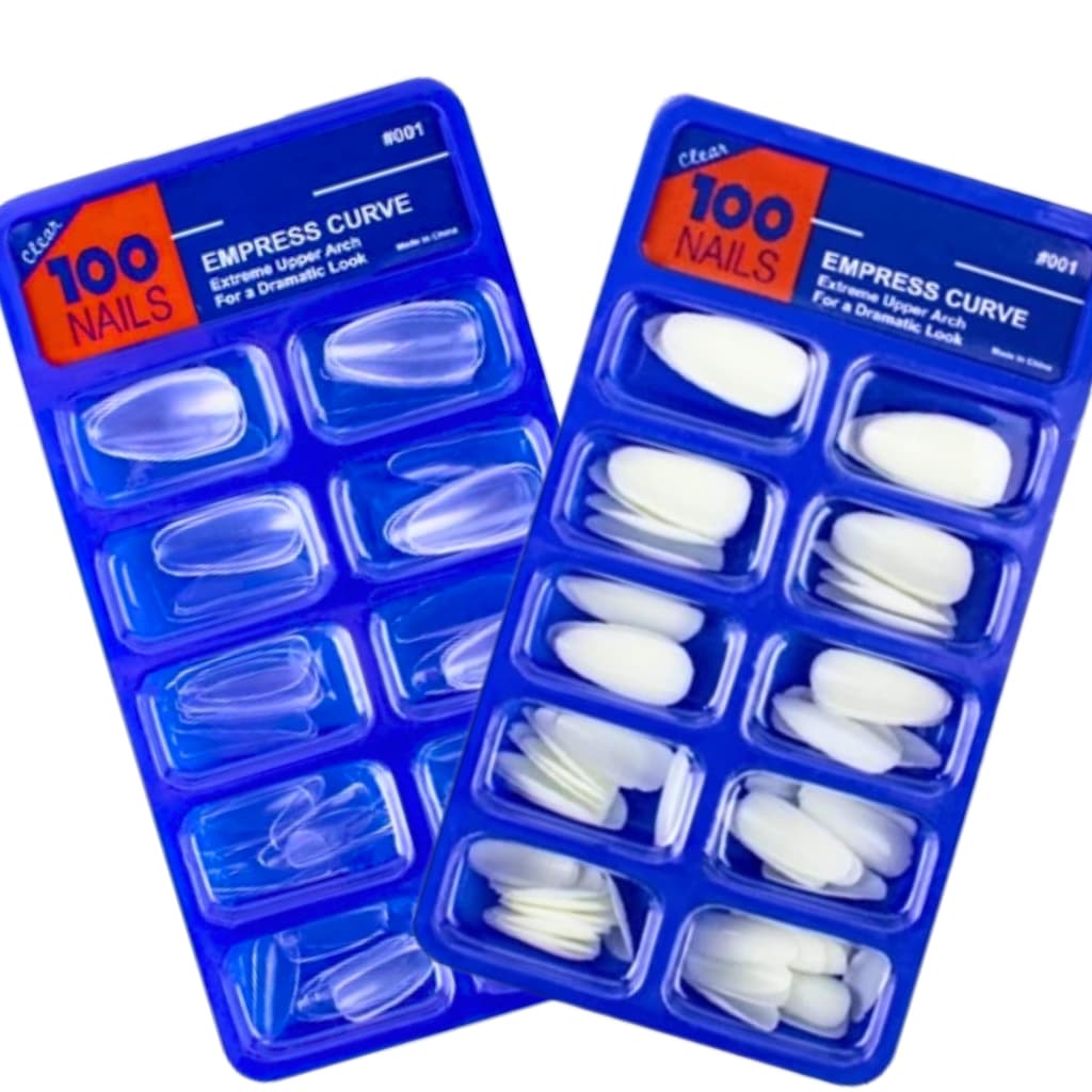 Kit 100 Unhas Postiça Almond Amendoada Realista Transparente Leitosa