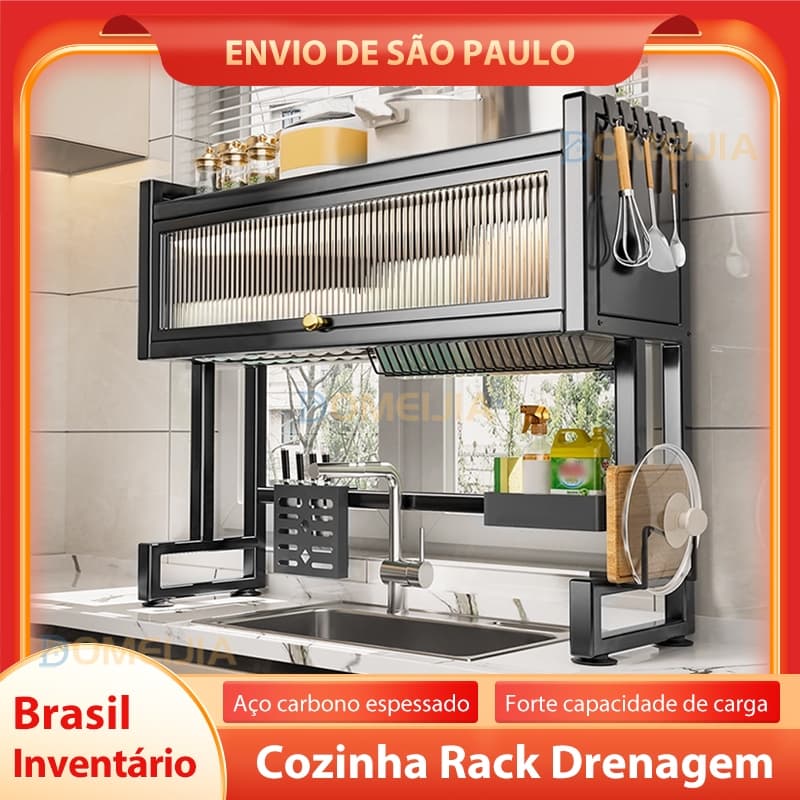 Modular Escorredor de Louça De Pratos Suspensa Cozinha Organizador Estante de Asfalto Duplo Aço inox Com Porta Branco