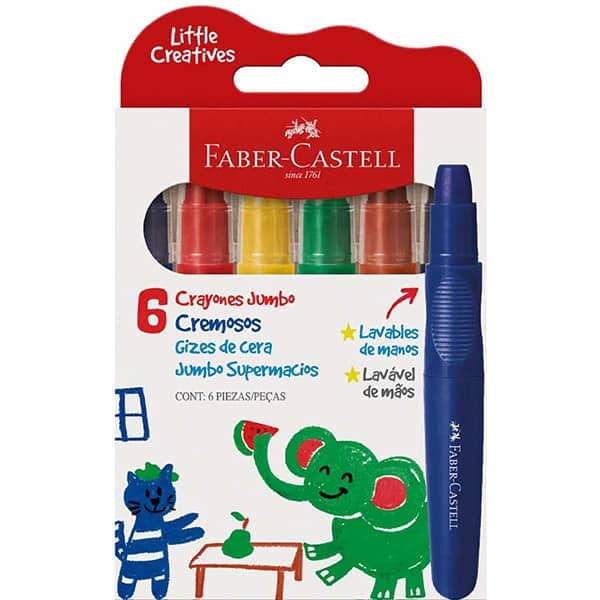 Giz de Cera Jumbo Supermacio, Little Creatives, 6 Cores, Faber-Castell 15813