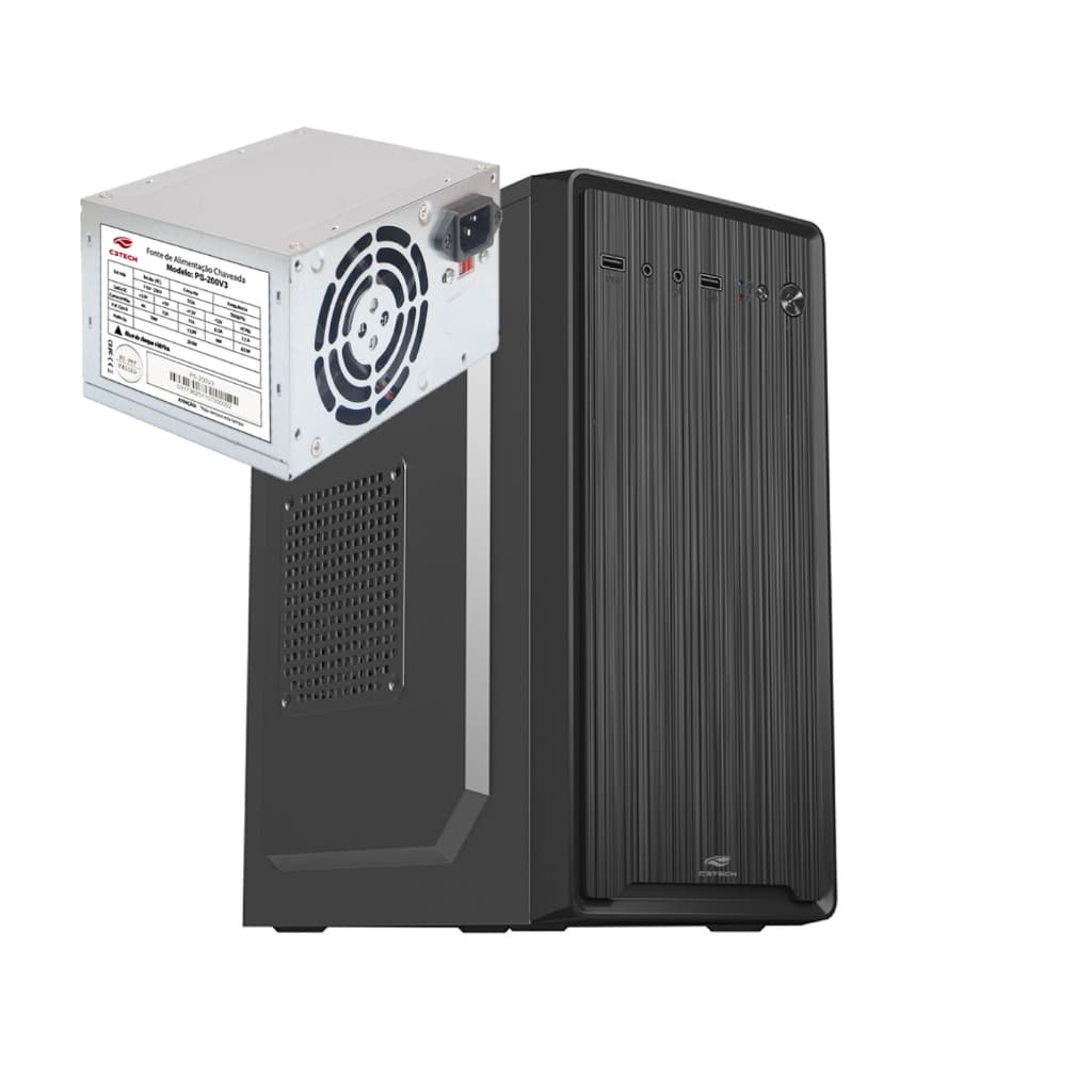 Gabinete Pc Computador Com Fonte 200w Micro-atx Preto Simples Barato MT-33B C3tech