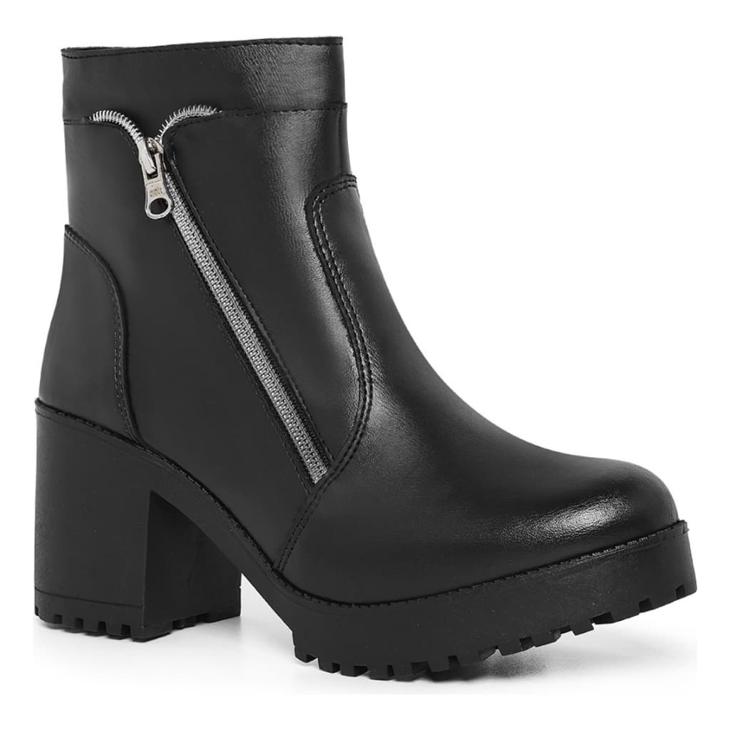 Bota Feminina Coturno Tratorado Ziper Lateral Confortavel Leve Estilo Moda Blogueira Casual Versatil