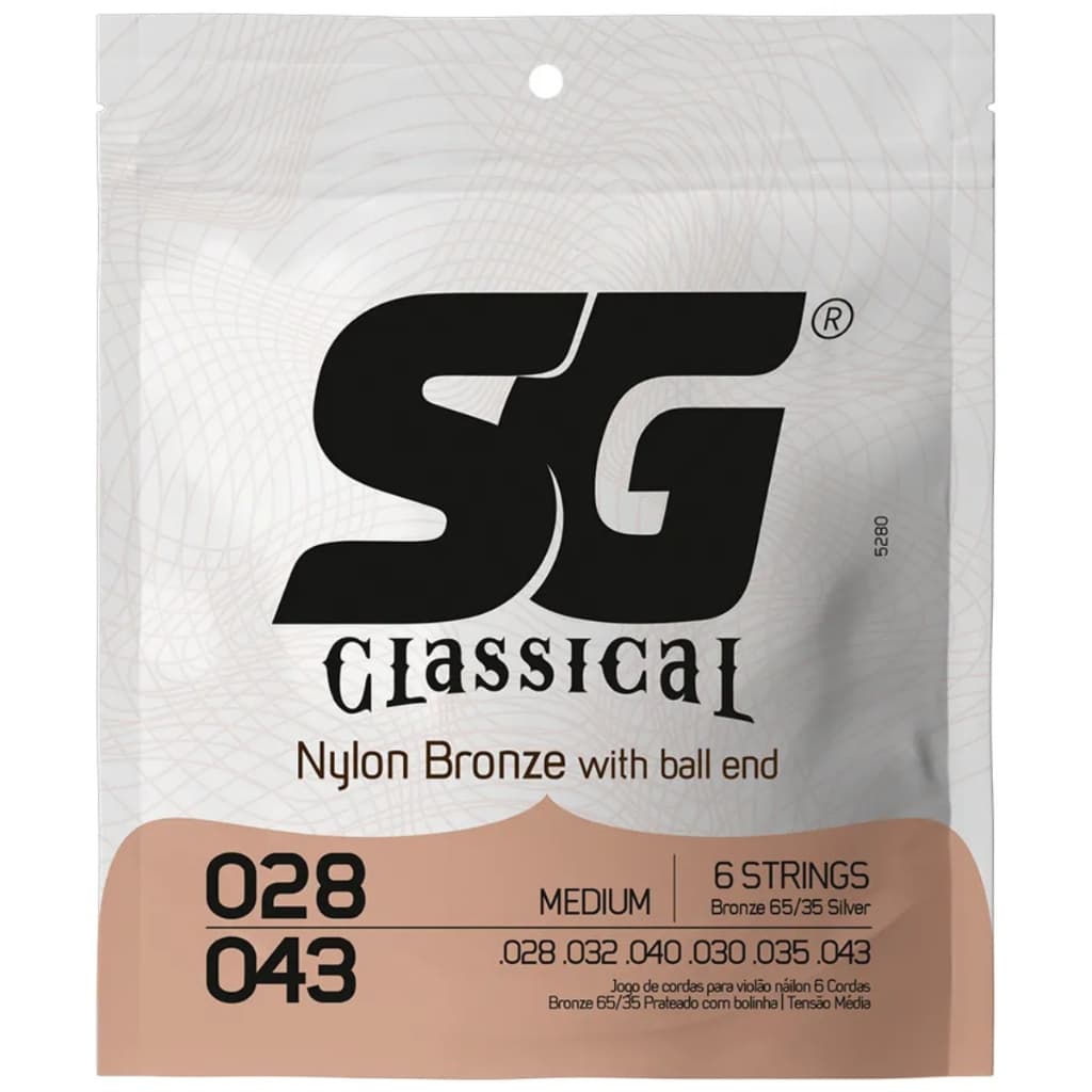 ENCORDOAMENTO SG VIOLÃO NYLON BRONZE 65/35 PRATA TENSÃO MÉDIA C/BOLINHA 028
