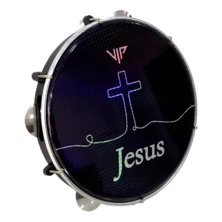 Pandeiro Profissional 10 Pele Holográfica Jesus Corpo Abs