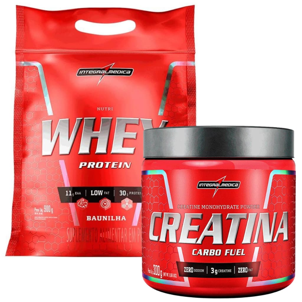 Kit 1x Whey Protein Nutri  900g Refil + 1x Creatina 300g - Integral Médica