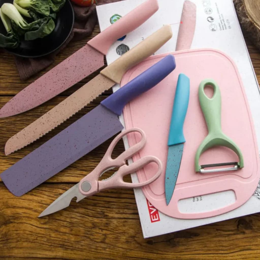 Faqueiro Jogo de Facas Kit de 6 Facas Churrasco inox cozinha Profissional Antiaderente