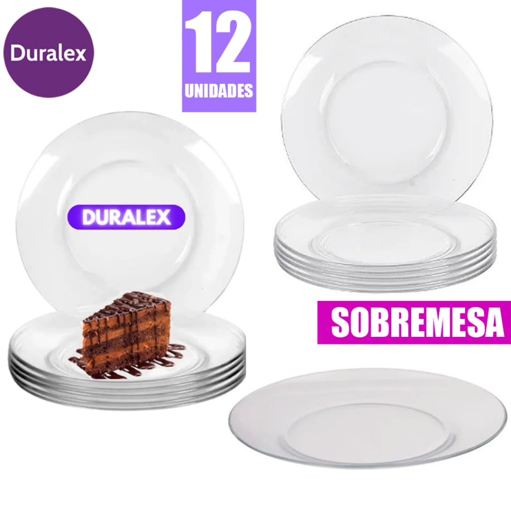 Conjunto 12 Jogo de Pratos Sobremesa Duralex Astral Vidro Temperado Transparente