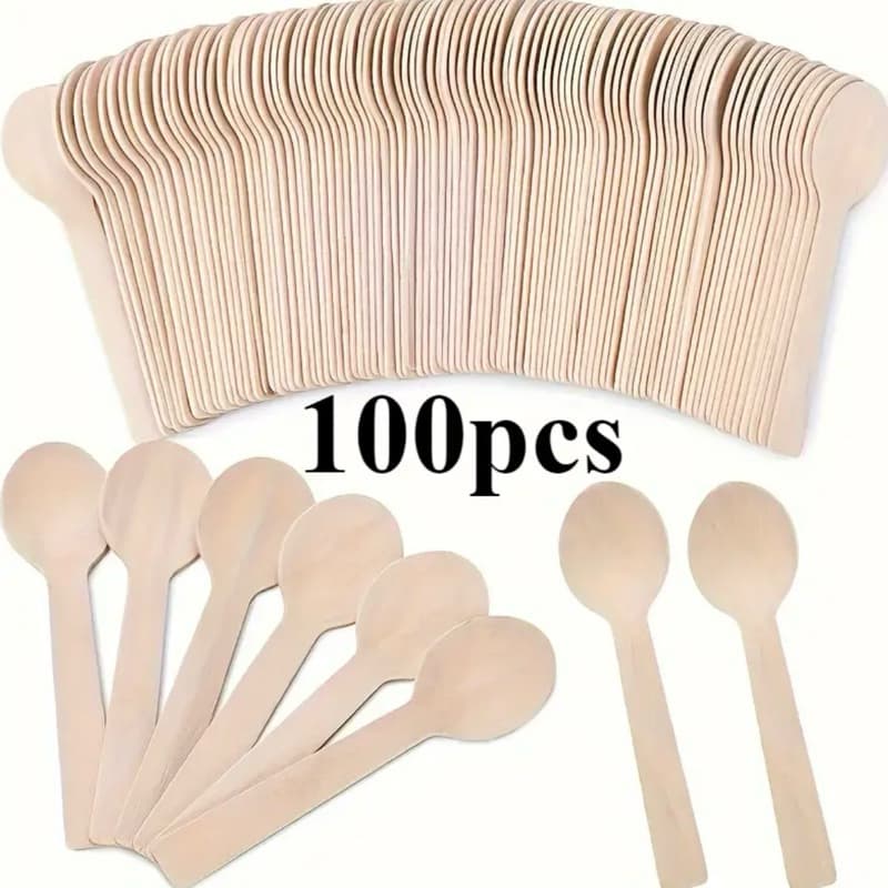 kit Colher de madeira 100 unidades Descartável bambu biodegradavel para doces e festas lembrancinha
