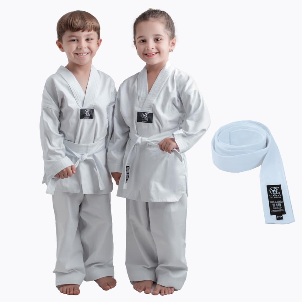 Dobok Kimono Roupa Taekwondo 100% Algodão Leve Infantil Costura Reforçada + Faixa