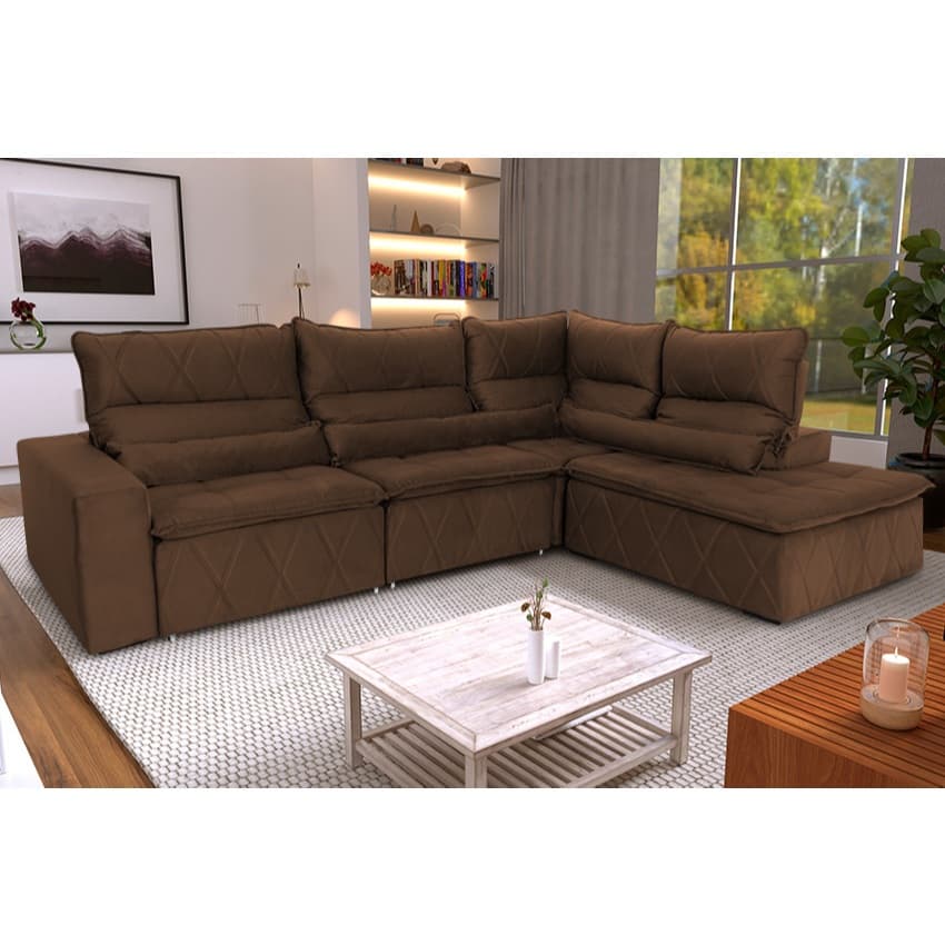 Sofá De Canto Amsterdam Marrom Molas Retrátil Reclinável - King House
