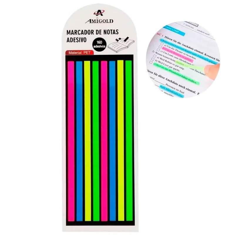 Marca Texto Adesivo Em Fita Neon Marcador De Página Autocolante Colorido Anotações 160 Fitas