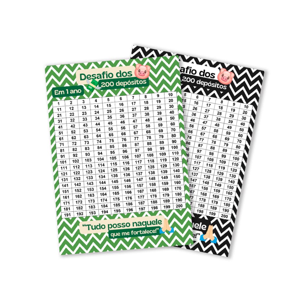 Desafio dos 200 depósitos 15x21 com caneta permanete