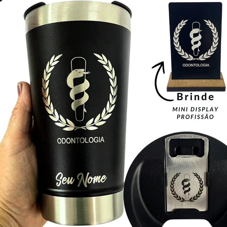 Copo Térmico Gravado A Laser Nome Profissão Medicina Odontologia Veterinária Fisioterapia 500 ml